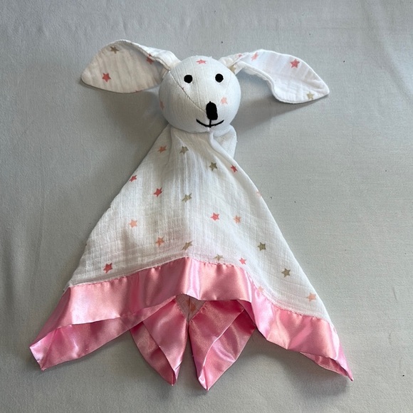 Aden + Anais -NWOT White and Pink muslin cotton bunny Lovey security blanket - Picture 1 of 5
